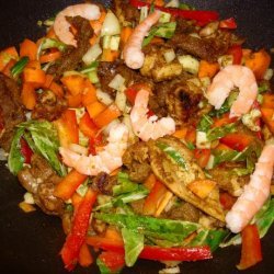 Beef , Prawn and Chicken Curried Noodles recipe