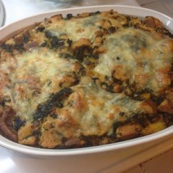 Savory Bread Pudding With Spinach and Mushrooms recipe