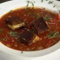 Bloody Mary Soup with Pumpernickel Grilled Cheese Croutons (Rachael Ray) recipe