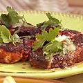 Buffalo Style Grilled French Cut Chicken Breasts with Blue Cheese Sauce and Jicama and Watermelon Salad (Bobby Flay) recipe
