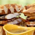 Chicken and Waffle Monte Cristos with Rosemary-Maple Gravy (Rachael Ray) recipe