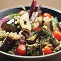 Farro Salad with Grilled Eggplant, Tomatoes and Onion (Bobby Flay) recipe
