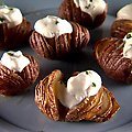 Garlic Hasselback Potatoes with Herbed Sour Cream (Sunny Anderson) recipe