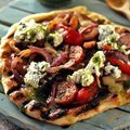 Grilled Pizza with Hot Sausage, Grilled Peppers and Onions and Oregano Ricotta (Bobby Flay) recipe
