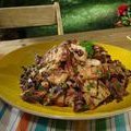 Grilled Warm Potato Salad with Roasted Garlic and Black Olive Dressing (Bobby Flay) recipe