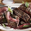 Red Wine Marinated Flank Steak Filled with Prosciutto, Fontina and Basil with Cabernet-Shallot Reduction (Bobby Flay) recipe