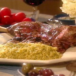 Roasted Leg of Lamb with Saffron and Olive Salsa (Cat Cora) recipe