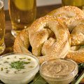 Soft Pretzels with Queso Poblano Sauce and Mustard Sauce (Bobby Flay) recipe