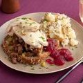 What a Face! Open Faced Hot Turkey Sammys with Sausage Stuffing and Gravy, Smashed Potatoes with Bacon, Warm Apple Cranberry Sauce (Rachael Ray) recipe