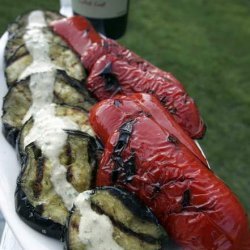 Grilled Eggplant And Red Pepper With Mint-cumin Dr... recipe