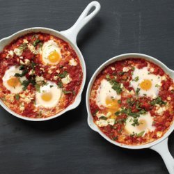 Poached Eggs in Tomato Sauce with Chickpeas and Feta recipe