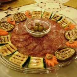 Salami And Grilled Vegetables And Stuffed Green Ol... recipe