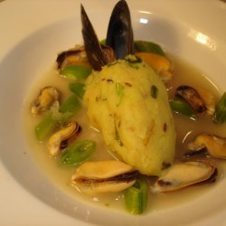 Yukon Potato Quenelle With A Mussel And Pea Broth recipe