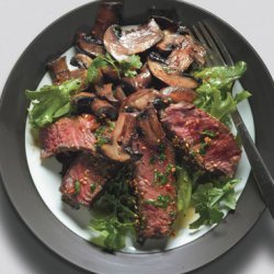 Seared Asian Steak and Mushrooms on Mixed Greens with Ginger Dressing recipe