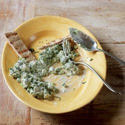 Crushed Peas with Feta and Scallions recipe