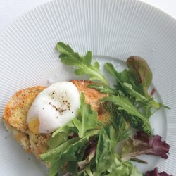 Savory Parmesan Pain Perdu with Poached Eggs and Greens recipe