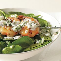 Shrimp Skewers with Tzatziki, Spinach, and Feta recipe