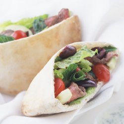 Lamb Souvlaki Sandwiches with Greek Salad and Tsatsiki Sauce recipe