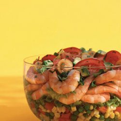 Layered Shrimp Corn And Pea Salad recipe