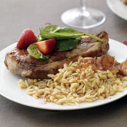Pork With Pine Nut Orzo And Strawberry Spinach Sal... recipe