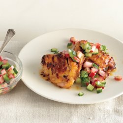 Spicy Chicken Thighs with Rhubarb-Cucumber Salsa recipe
