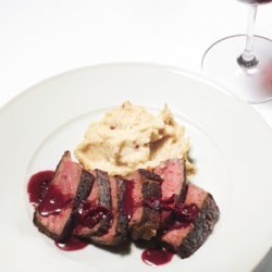 Pan-Seared Strip Steak with Red-Wine Pan Sauce and Pink-Peppercorn Butter recipe
