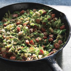 Sautéed Shredded Brussels Sprouts with Smoked Ham and Toasted Pecans recipe