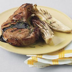 Quick-Brined Grilled Pork Chops with Treviso and Balsamic Glaze recipe