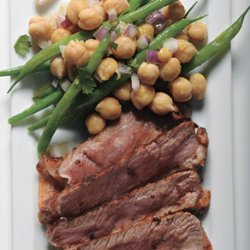 Rib-Eye Steaks with Garbanzo and Green Bean Salad recipe