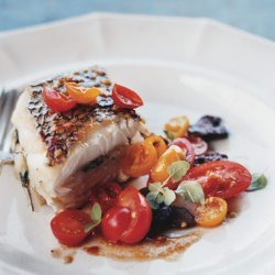 Roasted Black Sea Bass with Tomato and Olive Salad recipe