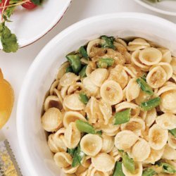 Orrechiette with Caramelized Onions, Sugar Snap Peas, and Ricotta Cheese recipe