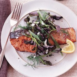 Salmon with Lemon-Pepper Sauce and Watercress-Herb Salad recipe