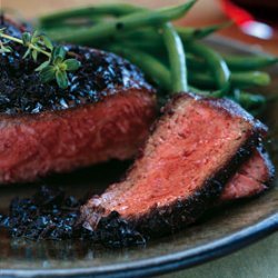 Black-Pepper-Crusted Wagyu New York Steaks with Black Truffle Vinaigrette recipe
