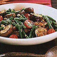Tangy Eggplant, Long Beans, and Cherry Tomatoes with Roasted Peanuts recipe