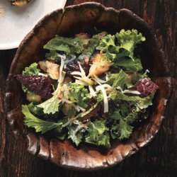 Raw Mustard Greens Salad with Gruyère and Anchovy Croutons recipe