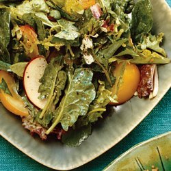 Garden Greens with Yellow Tomatoes and Peaches recipe