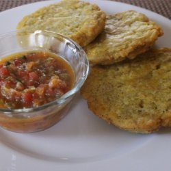 Green Plantain Pancake W/ Cheese And Tomato Scalli... recipe