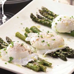 Poached Eggs With Roasted Asparagus And Truffle Oi... recipe