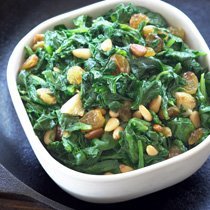 Spinach With Raisins And Pine Nuts recipe