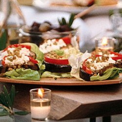 Eggplant with Bell Pepper, Feta, and Green Olives recipe