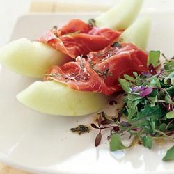Honeydew and Prosciutto with Greens and Mint Vinaigrette recipe