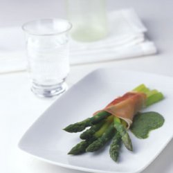 Prosciutto-Wrapped Asparagus with Mint Dressing recipe