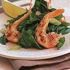 Roasted Spiced Shrimp on Wilted Spinach recipe