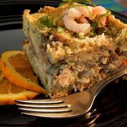 Seafood Strata with Pesto recipe