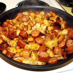 Kielbasa Hash With Carrots and Caraway recipe