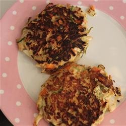 Low-Cal Zucchini Pancakes with Low-Fat Basil Dressing recipe