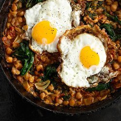 Spinach with Chickpeas and Fried Eggs recipe