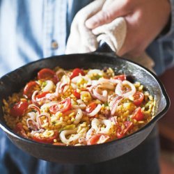 Personal Paella with Squid and Scallions recipe