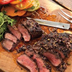 Grilled Flatiron Steaks with Tomatoes and Tapenade recipe