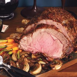 Mustard-Seed-Crusted Prime Rib Roast with Roasted Balsamic Onions recipe
